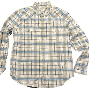 Lucky Brand Shirt Men Large Plaid Linen Blend Western Pearl Snap Long Sleeve